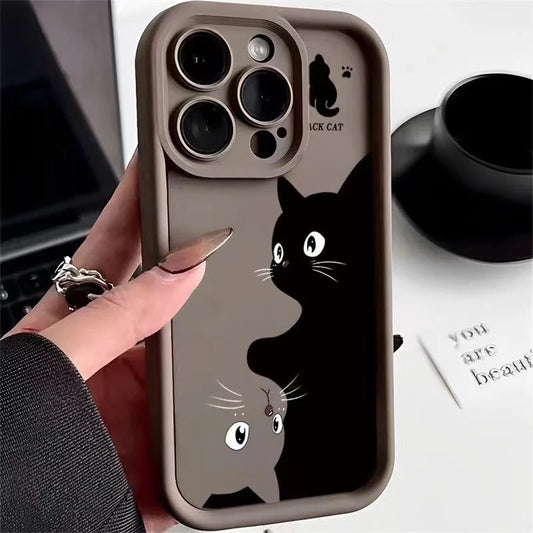 Cartoon Cat Soft Phone Case For iPhone 15 16 Pro Max Cases iPhone 14 13 12 11 Pro Max XS Max XR X 7 8 Plus 16e Shockproof Cover